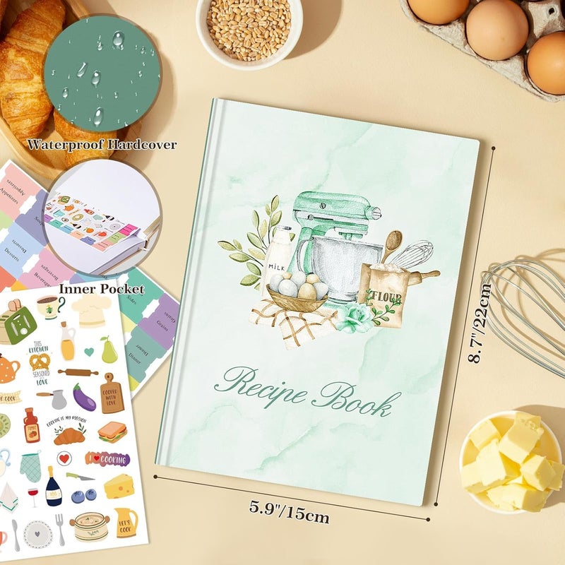Lanpn Blank Recipe Book Cookbook for 70 Recipes, Waterproof A5 Empty Cooking Journal to Organize Your Family Recipes, Leather Cover Recipe Notebook with Stickers to Write in Your Own Recipes, Green - Image 2